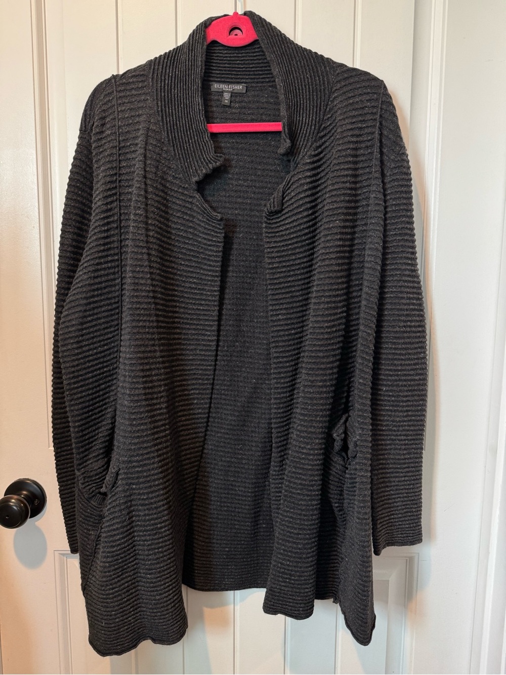 Eileen Fisher Charcoal Ribbed Open Cardigan